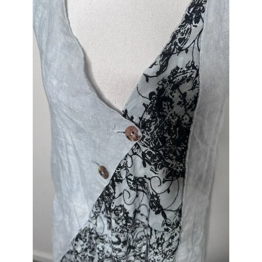 Steel Pony Linen Wearable Art Boho Lagenlook Tunic Dress Small Midi Length Gray - Picture 2 of 16
